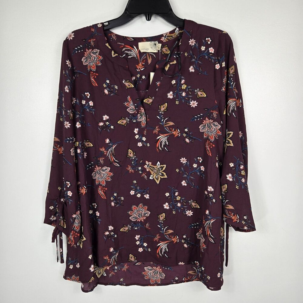 Everleigh Women's Size Medium Wine Red Floral Blouse NWT
